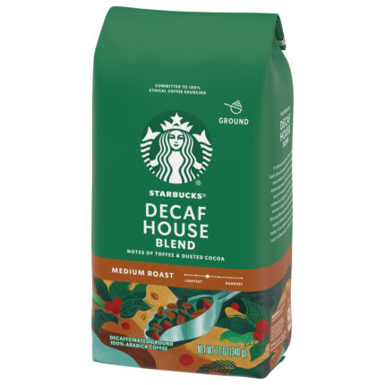 Starbucks, Medium Roast Ground 100% Arabica Decaffeinated House Blend Coffee, Case Of 6, 12 Oz