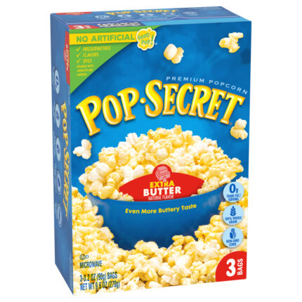 Pop Secret, Premium Extra Butter Corn 3 - 3.2Oz Bags, Case Of 6, 9.6 Oz