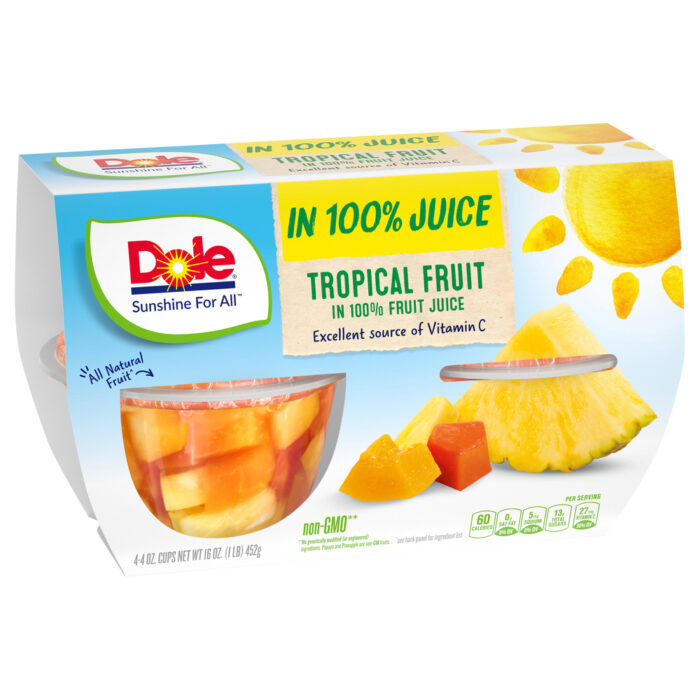 Dole, Fruit Bowls: Tropical Fruit In 100% Fruit Juice 4 Cups, Case Of 6, 16 Oz - Image 1