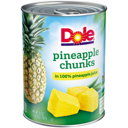 Dole, Pineapple Chunks In 100% Pineapple Juice Can, Case Of 12, 20 Oz