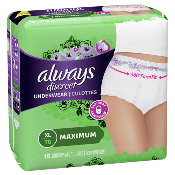 Always, Discreet Incontinence Underwear Rapiddry Odorlock Maximum Absorbency Extra Large, Case Of 3, 15 Ct - Image 1