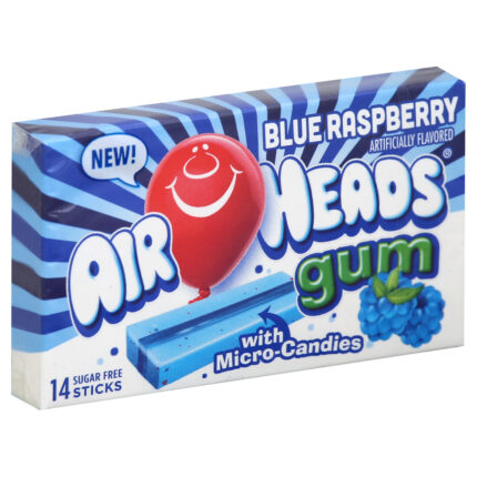 Airheads, Blue Raspberry Gum With Micro Candies Sticks, Case Of 12, 1.85 Oz