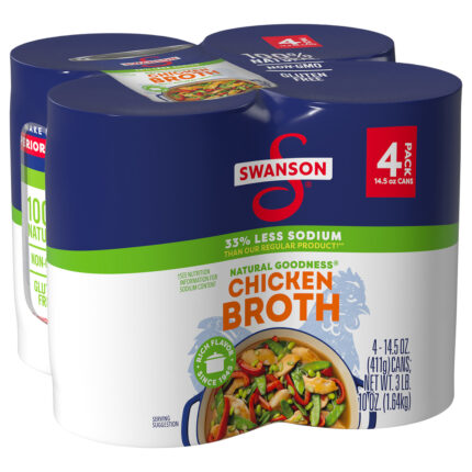 Swanson, Natural Goodness 33% Less Sodium Chicken Broth 4 Cans, Case Of 6, 58 Oz