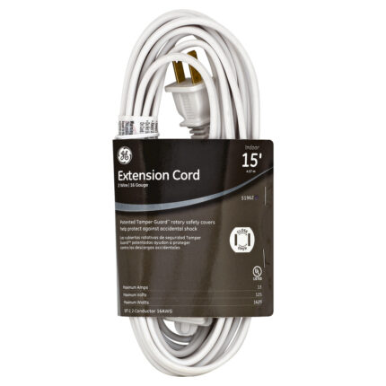 Ge, Indoor Extension Cord White, 1 Each, 15 Ft