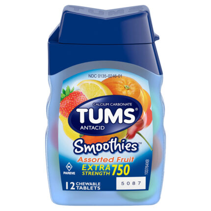 Tums, Tablets Extra Strength 750 Smoothies Assorted Fruit Antacid, Case Of 9, 12 Ct