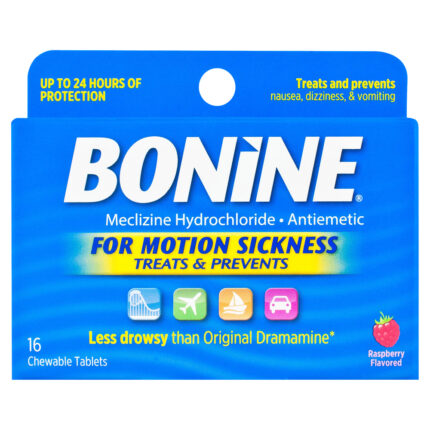 Bonine, Motion Sickness Relief Chewable Tablets Raspberry Flavored, Case Of 3, 16 Ct