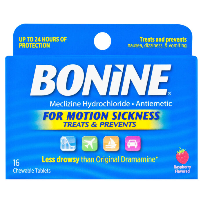Bonine, Motion Sickness Relief Chewable Tablets Raspberry Flavored, Case Of 3, 16 Ct - Image 1