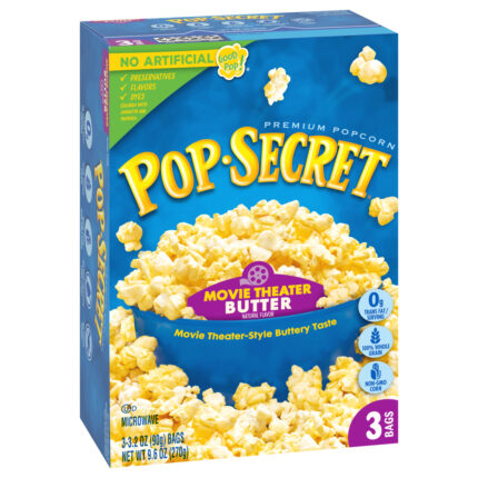 Pop Secret, Premium Movie Theater Butter Popcorn 3 - 3.2 Uz Bags, Case Of 6, 9.6 Oz