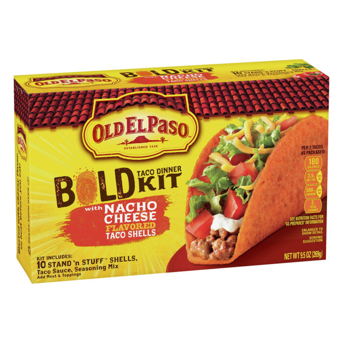 Old El Paso, B With Nacho Cheese Flavored Taco Shells Taco Dinner Kit, Case Of 8, 9.5 Oz - Image 1