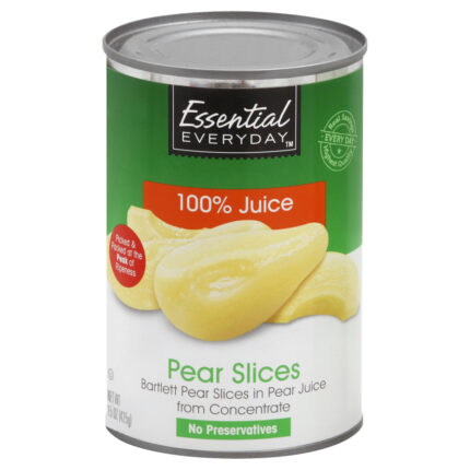 Essential Everyday, Barlett Pear Slices In 100% Pear Juice From Concentrate, Case Of 24, 15 Oz