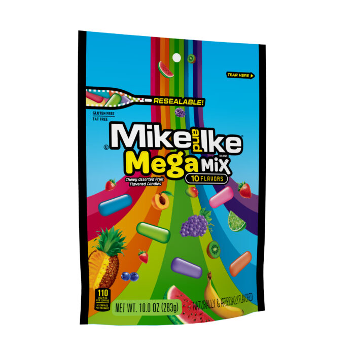 Mike And Ike, Mega Mix Chewy Candy Stand Up Bag, Case Of 8, 10 Oz - Image 1
