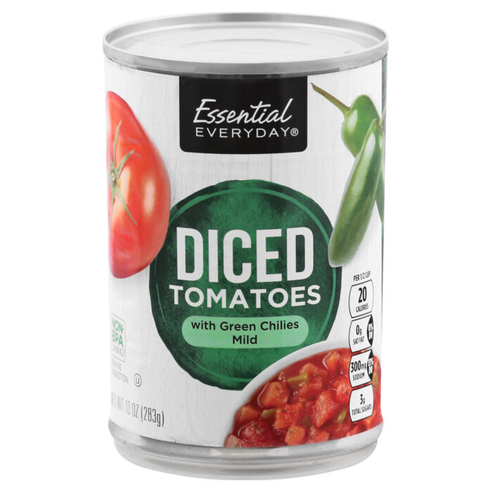 Essential Everyday, Diced Tomatoes With Green Chilies Mild, Case Of 12, 10 Oz - Image 1