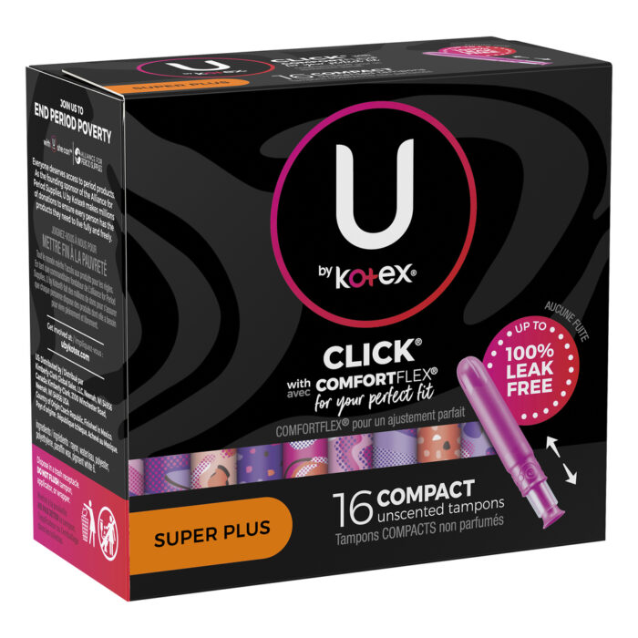 Kotex, Click Super Plus Compact Unscented Tampons, Case Of 8, 16 Ct - Image 1