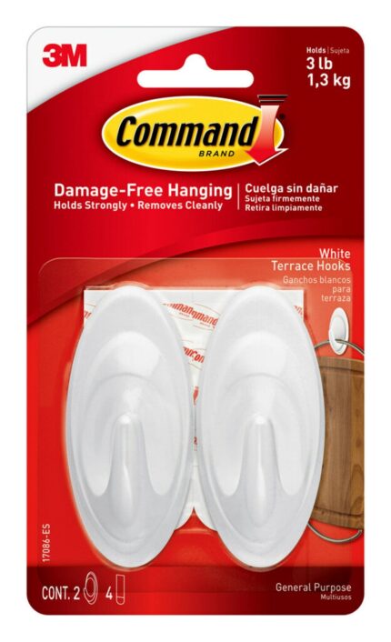 Command, Terrace Hooks White, Case Of 4, 2 Ct