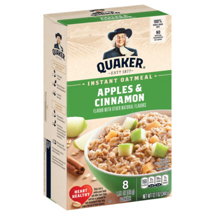 Quaker, Instant Apples And Cinnamon Oatmeal 8 Packets, Case Of 12, 12.1 Oz