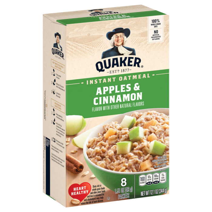 Quaker, Instant Apples And Cinnamon Oatmeal 8 Packets, Case Of 12, 12.1 Oz - Image 1