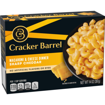 Cracker Barrel, Sharp Cheddar Macaroni And Cheese Dinner Box, Case Of 12, 14 Oz