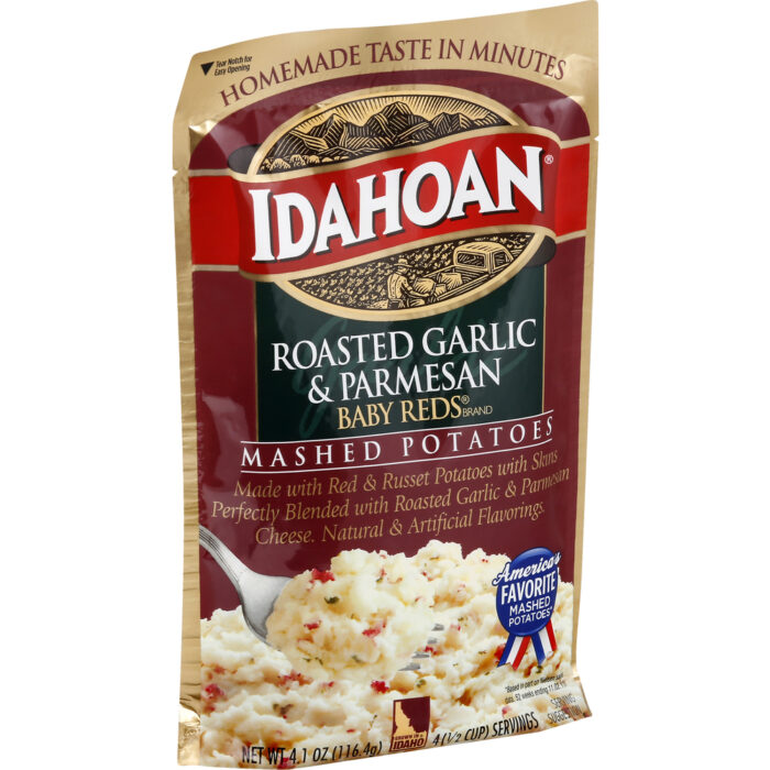 Idahoan, Gluten Free Roasted Garlic And Parmesan Baby Reds Mashed Potatoes, Case Of 10, 4.1 Oz - Image 1
