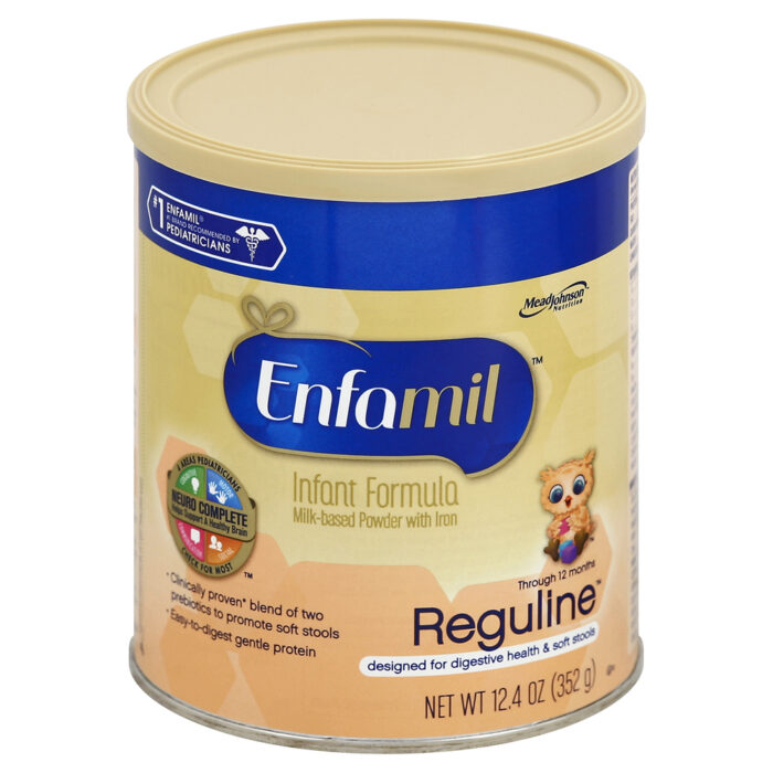 Enfamil, Reguline Baby Formula Designed For Soft Comfortable Stools With Omega 3 Dha Probiotics Iron For Immune Support Powder Can, Case Of 6, 12.4 Oz - Image 1
