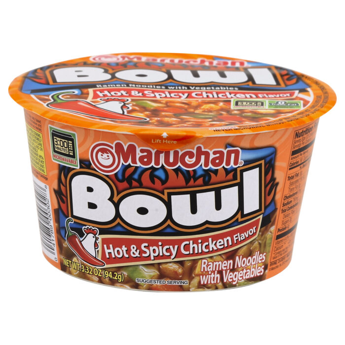 Maruchan, Bowl Hot & Spicy Chicken Ramen Noodles, Case Of 6, 3.3 Oz - Image 1