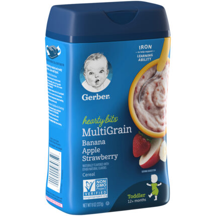 Gerber, Cereal For Toddler Grain And Grow Hearty Bits Multigrain Baby Cereal Banana Apple Strawberry Canister, Case Of 6, 8 Oz