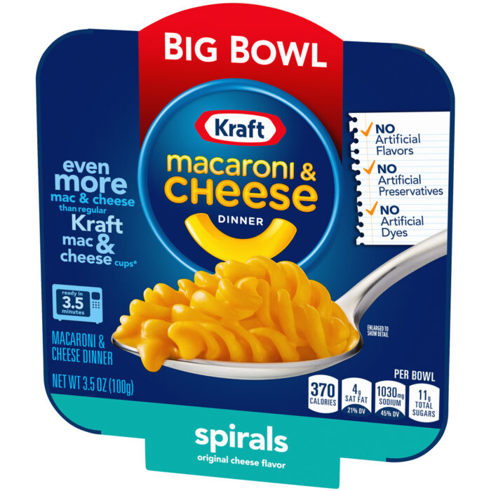 Kraft, Spirals Original Macaroni And Cheese Easy Microwavable Big Bowl Dinner Tray, Case Of 6, 3.5 Oz - Image 1
