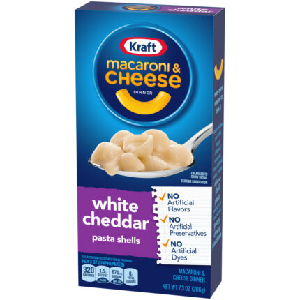 Kraft, White Cheddar Macaroni And Cheese Dinner With Shells Pasta Box, Case Of 24, 7.3 Oz