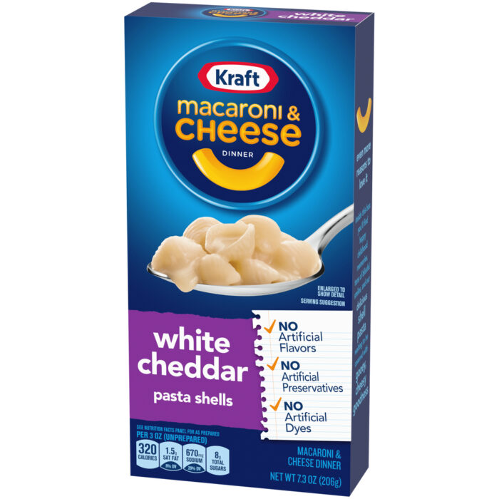 Kraft, White Cheddar Macaroni And Cheese Dinner With Shells Pasta Box, Case Of 24, 7.3 Oz - Image 1