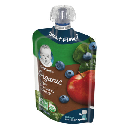 Gerber, 2Nd Foods Organic For Baby Food Apple Blueberry Spinach Pouch, Case Of 12, 3.5 Oz