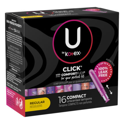 Kotex, Click Regular Compact Unscented Tampons, Case Of 8, 16 Ct