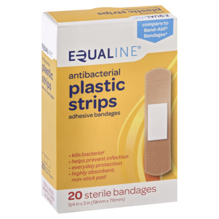 Equaline, Antibacterial Plastic Strips Adhesive Bandages 3/4 X 3 Inch, Case Of 6, 20 Ct