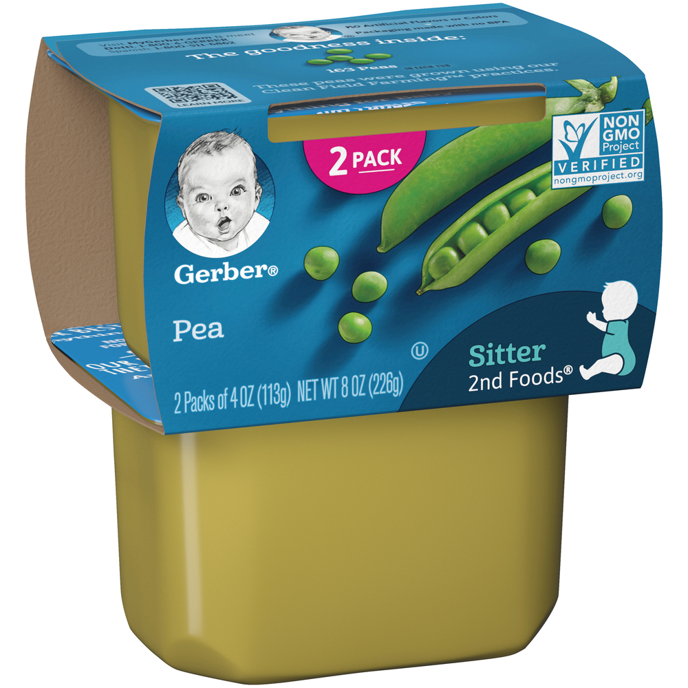 e0f6029412fb4531a1f16d6aa01e50e43Fsize3D1000_Syndigo.jpg Gerber, 2Nd Foods Natural For Baby Baby Food Pea Tubs, Case Of 8, 8 Oz - Image 1