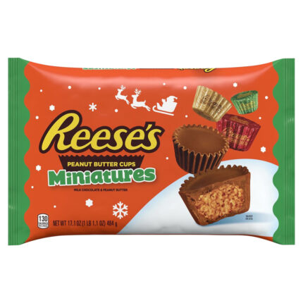 Reese'S, Christmas Candy Miniatures Milk Chocolate & Peanut Butter Cups Bag, Case Of 24, 17.1 Oz