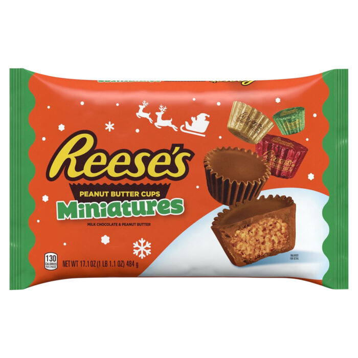 Reese'S, Christmas Candy Miniatures Milk Chocolate & Peanut Butter Cups Bag, Case Of 24, 17.1 Oz - Image 1