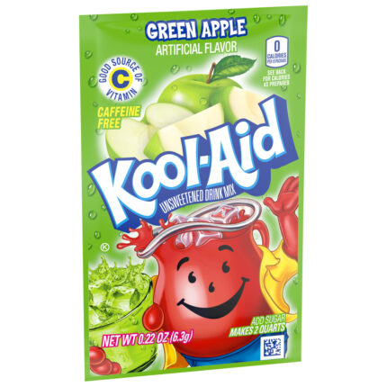 Kool-Aid, Sweetened Green Apple Powdered Drink Mix Caffeine Free Packet, Case Of 48, .22 Oz