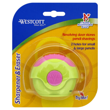 Westcott, Sharpener And Eraser, Case Of 12, 1 Ct