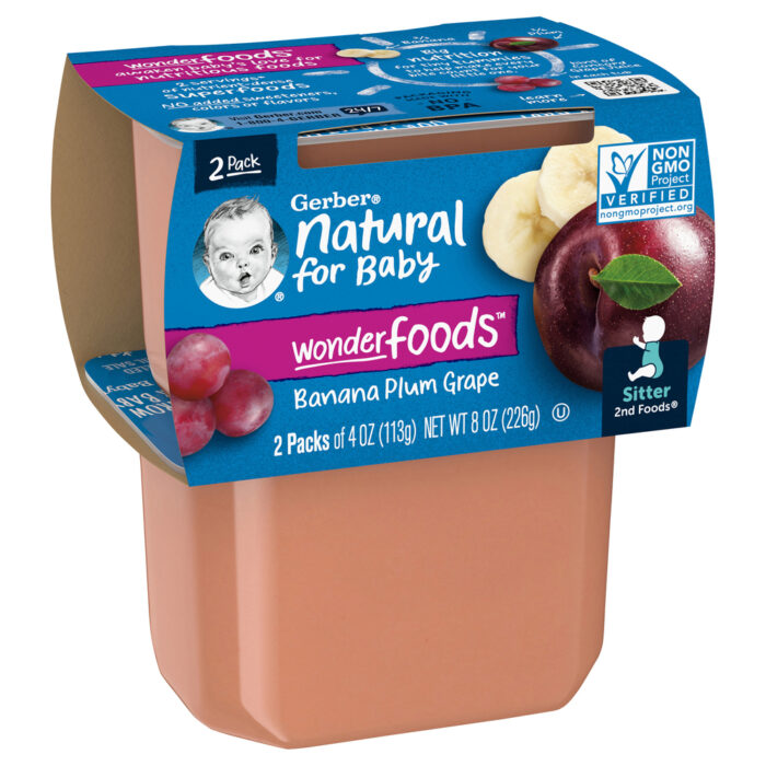 Gerber, Natural For Babysitter 2Nd Foods: Banana, Plum, And Grape Baby Food, 2 Packs, Case Of 8, 8 Oz - Image 1
