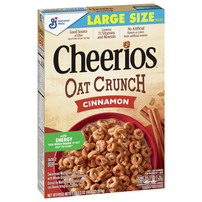 Cheerios, Cinnamon Oat Crunch Breakfast Cereal Box, Case Of 12, 18.2 Oz - Image 1