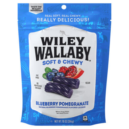 Wiley Wallaby, Licorice Soft & Chewy Blueberry Pomegranate, Case Of 10, 10 Oz
