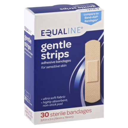 Equaline, Gentle Strips Adhesive Bandages For Sensitive Skin 3/4 X 3 Inch, Case Of 6, 30 Ct