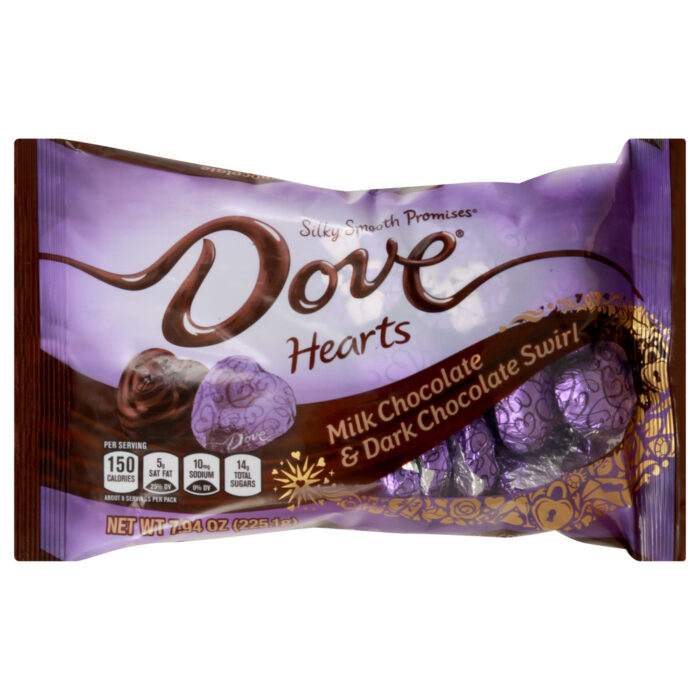 Dove, Silky Smooth Promises Valentine'S Day Hearts Milk And Dark Chocolate Swirl Candy Bag, Case Of 24, 7.94 Oz - Image 1