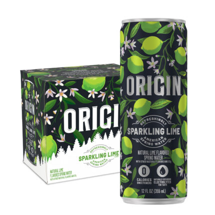 Origin, Sparkling Lime-Flavored Spring Water In Aluminum Cans, Clear, Case Of 4, 72 Fl Oz