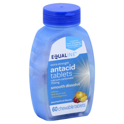 Equaline, Extra Strength Chewable Antacid Tablets Smooth Dissolve Assorted Fruit Flavors, Case Of 6, 60 Ct