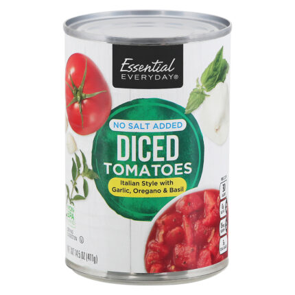 Essential Everyday, No Salt Added Diced Tomatoes Italian Style With Garlic, Oregano & Basil, Case Of 24, 14.5 Oz