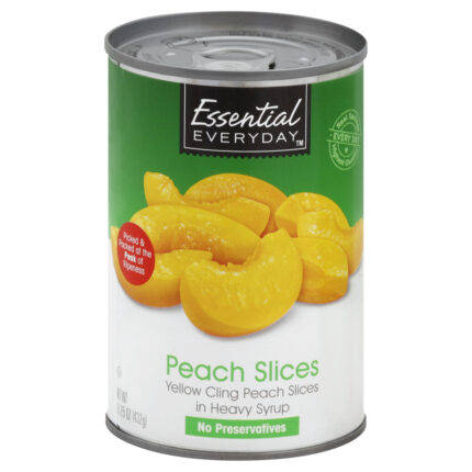 Essential Everyday, Yellow Cling Peach Slices In Heavy Syrup, Case Of 24, 15.25 Oz