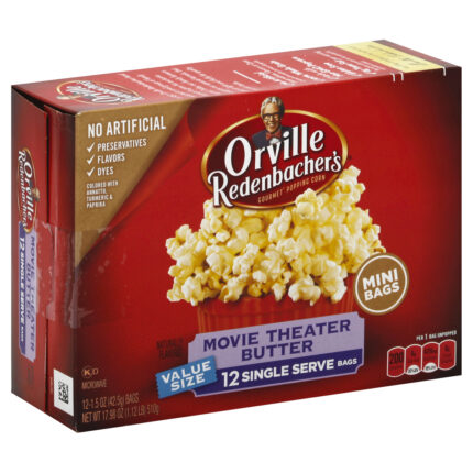 Orville Redenbacher'S, Movie Theater Butter Microwave Popcorn 12 Single Serve Bags, Case Of 6, 17.98 Oz