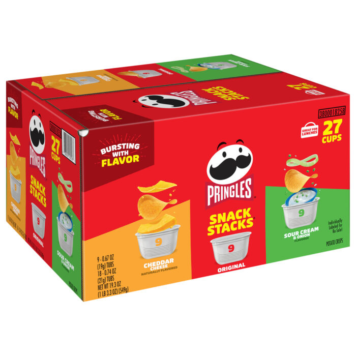 Pringles, Snack Stacks Cheddar Cheese/Original/Sour Cream & Onion Potato Crisps 27 Cups, 1 Each, 19.3 Oz - Image 1