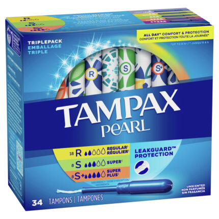 Tampax, Pearl Tampons Leak Guard Protection, Case Of 6, 34 Ct