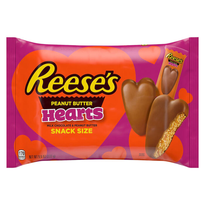 Reese'S, Valentine'S Day Hearts Candy Milk Chocolate Peanut Butter Snack Size Bars Bag, Case Of 24, 9.6 Oz - Image 1