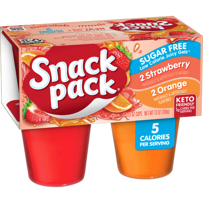Snack Pack, Sugar Free Gelatin Strawberry & Orange, Case Of 12, 13 Oz - Image 1